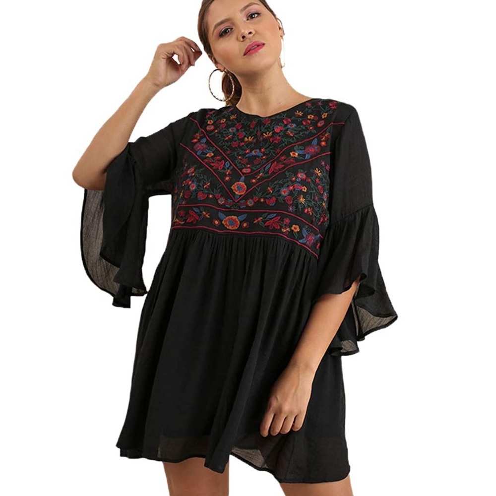 Umgee Boho Black Floral Dress